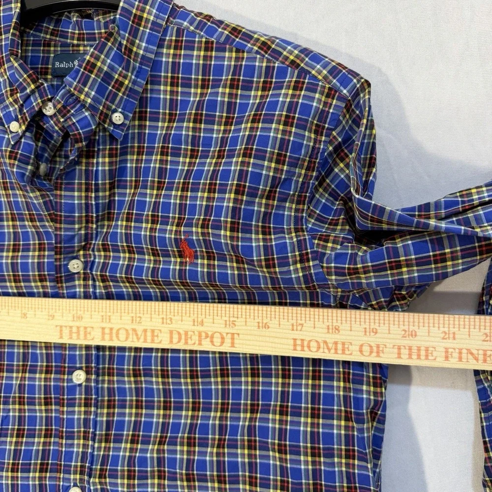 Ralph Lauren Boys Plaid Red Pony Long Sleeve Button‎ Up Blue Check Stripes XL